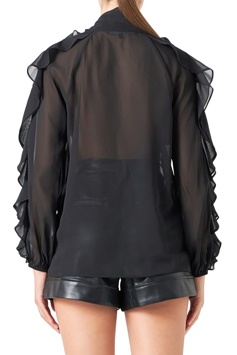 Sheer Chiffon Ruffle Shirt, Alternate, color, BLACK