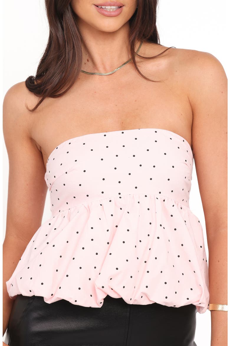 Yvanna Polka Dot Strapless Bubble Hem Top, Alternate, color, PINK DOT