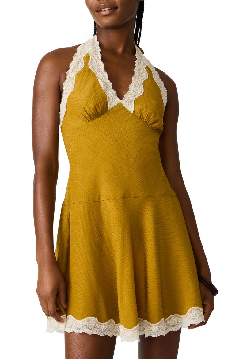 Liza Lace Halter Minidress, Alternate, color, THYME GREEN