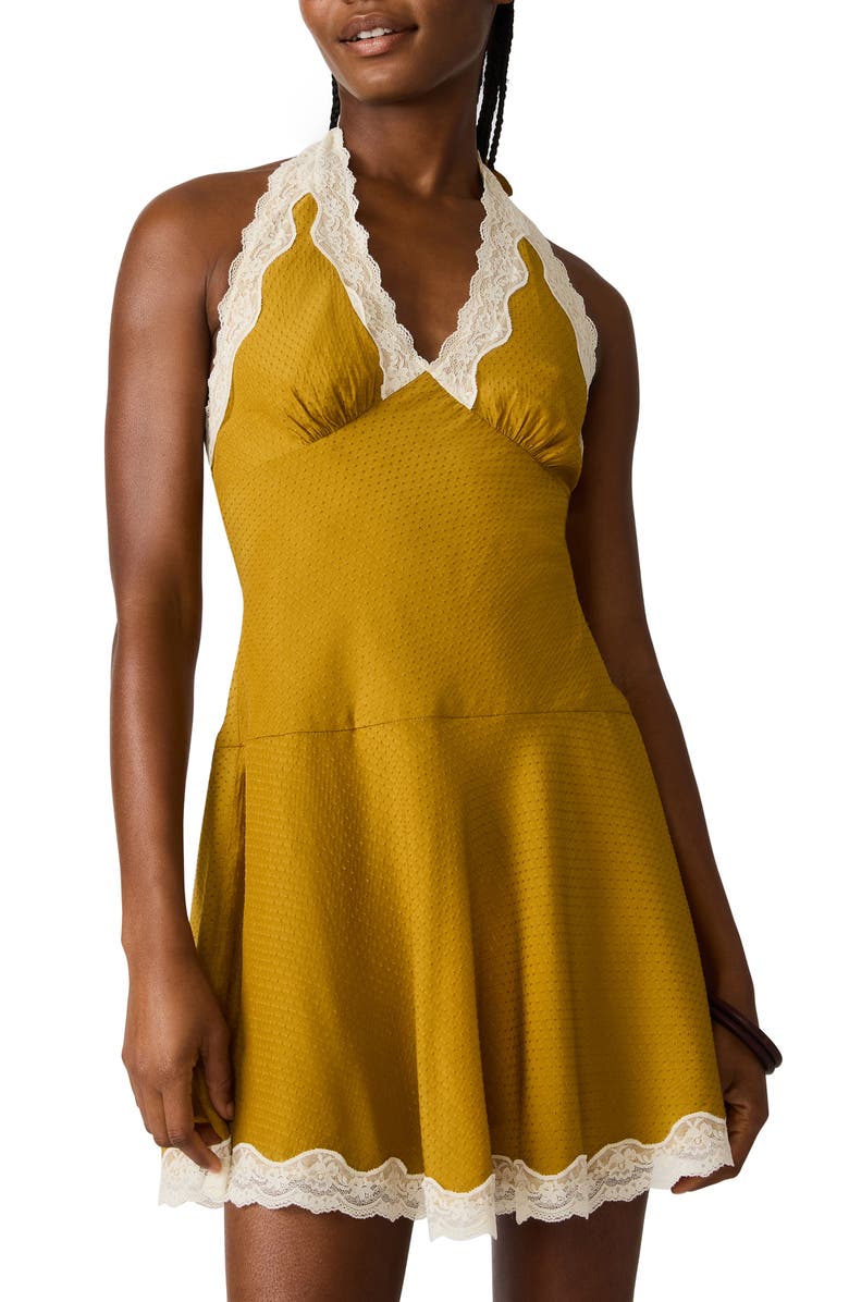 Steve Madden Liza Lace Halter Minidress, Alternate, color, Thyme Green