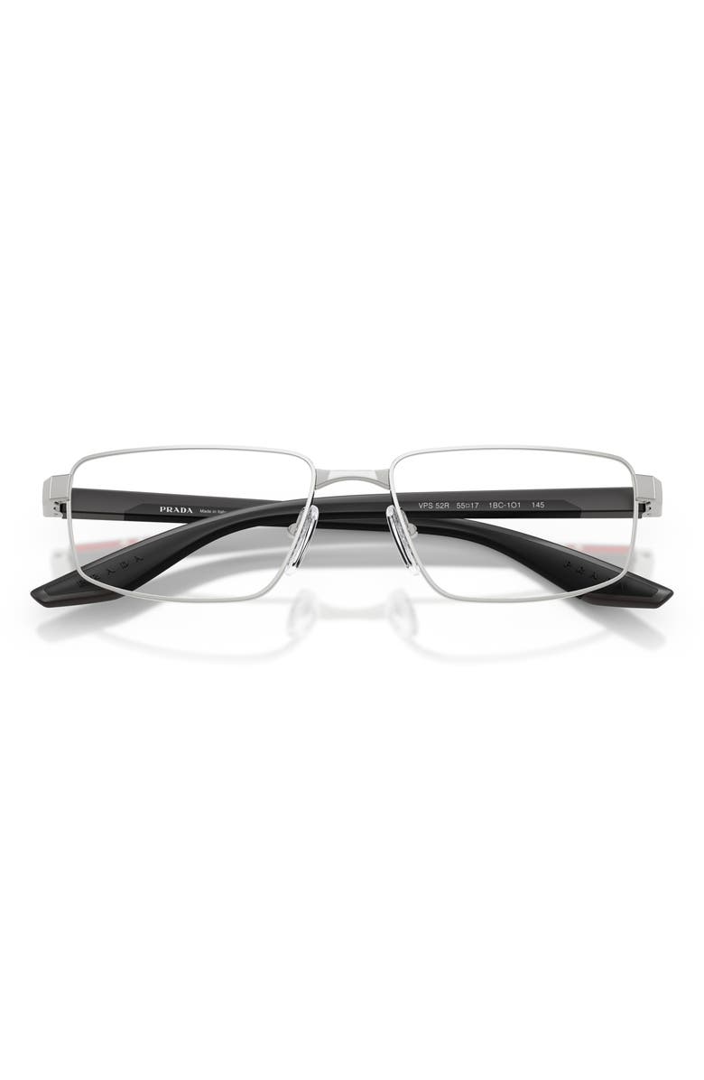 Prada Linea Rossa 55mm Rectangular Optical Glasses, Alternate, color, Silver