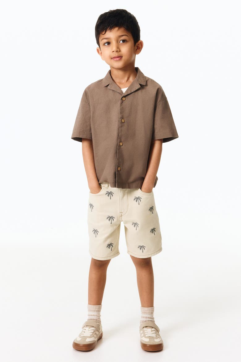 Embroidered Twill Shorts, Main, color, Light beige/palm trees