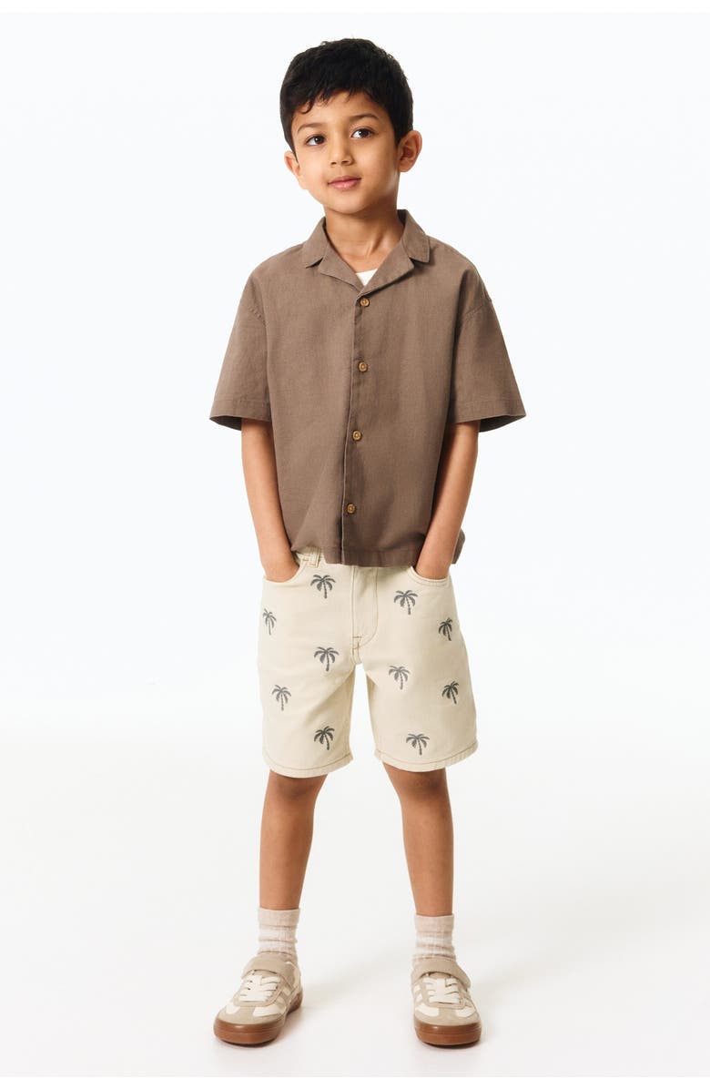H&M Embroidered Twill Shorts, Alternate, color, Light Beige/Palm Trees
