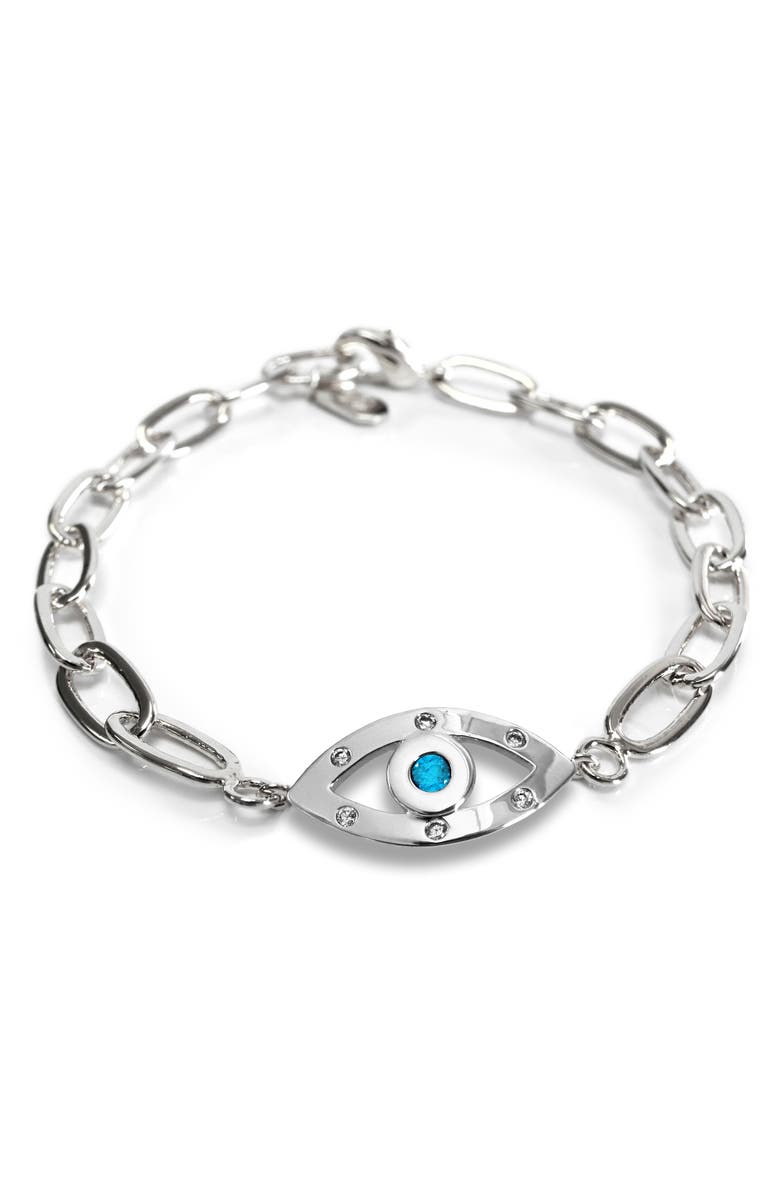 Liza Schwartz Cubic Zirconia Evil Eye Bracelet, Main, color, Silver