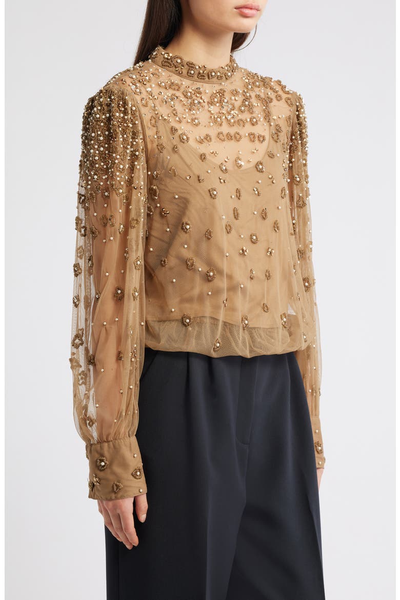 Embroidered Tulle Lined Blouse, Alternate, color, CARAMEL