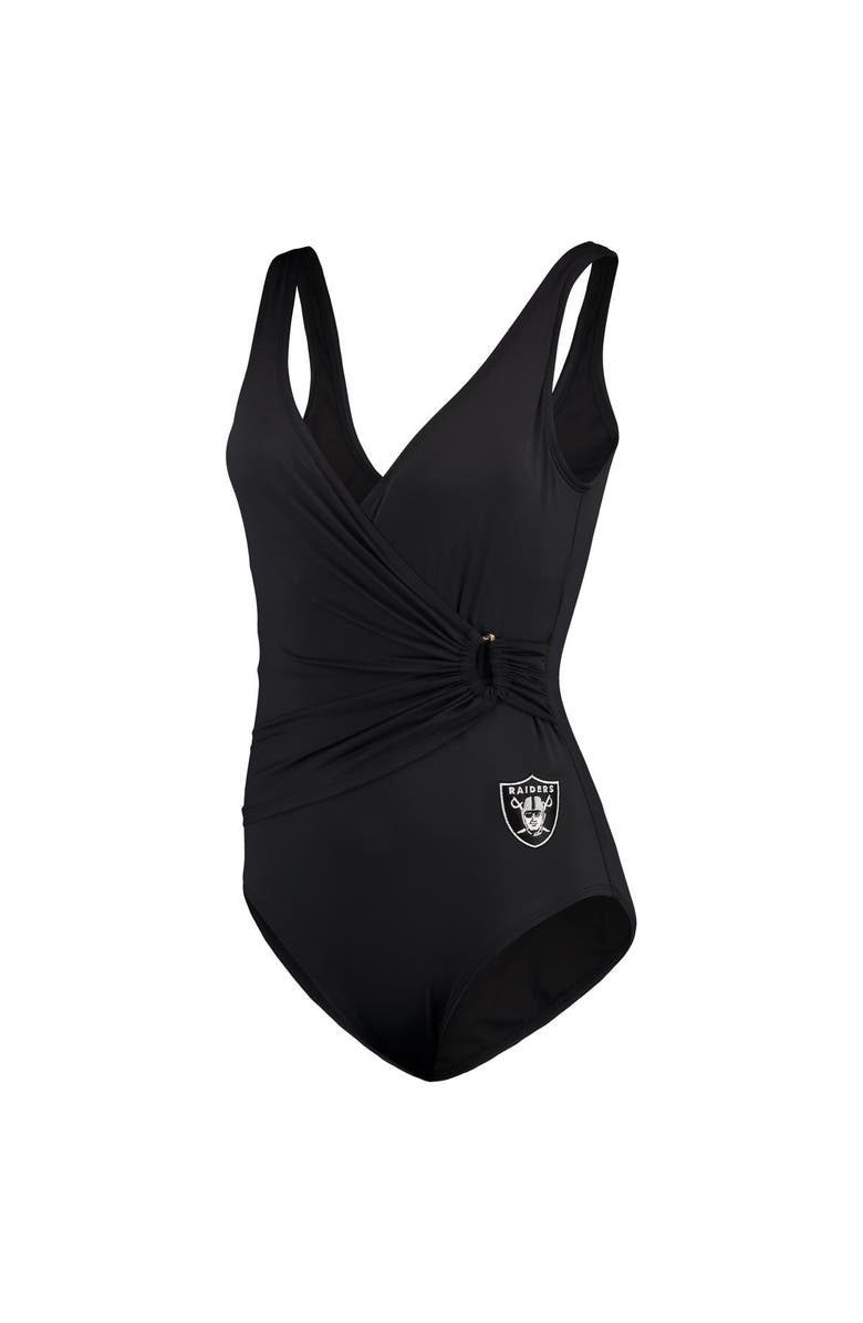 Tommy Bahama Women's Tommy Bahama Black Las Vegas Raiders Pearl Clara Wrap One-Piece Swimsuit, Alternate, color, 