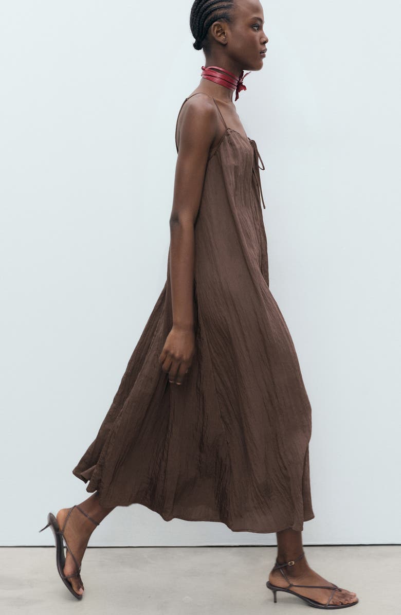 MANGO Crinkle Slipdress, Alternate, color, Brown