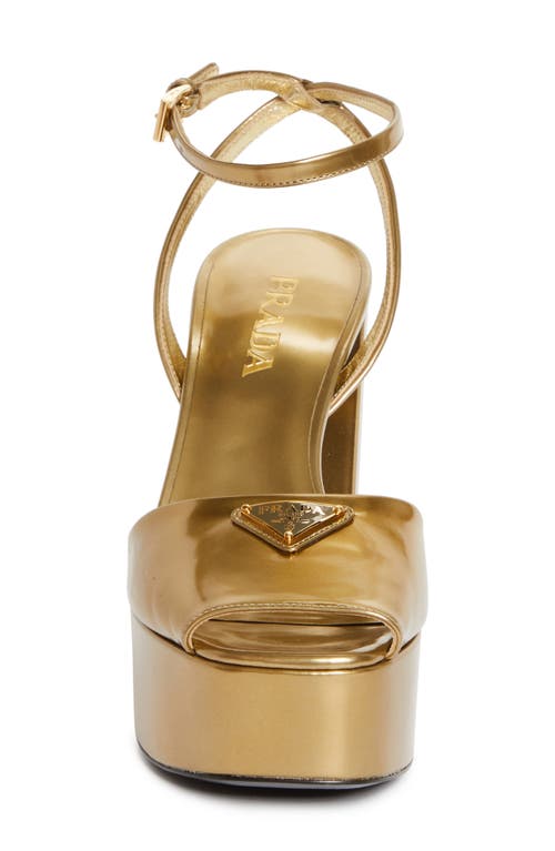 Prada Metallic Leather Ankle-strap Platform Sandals In Platino