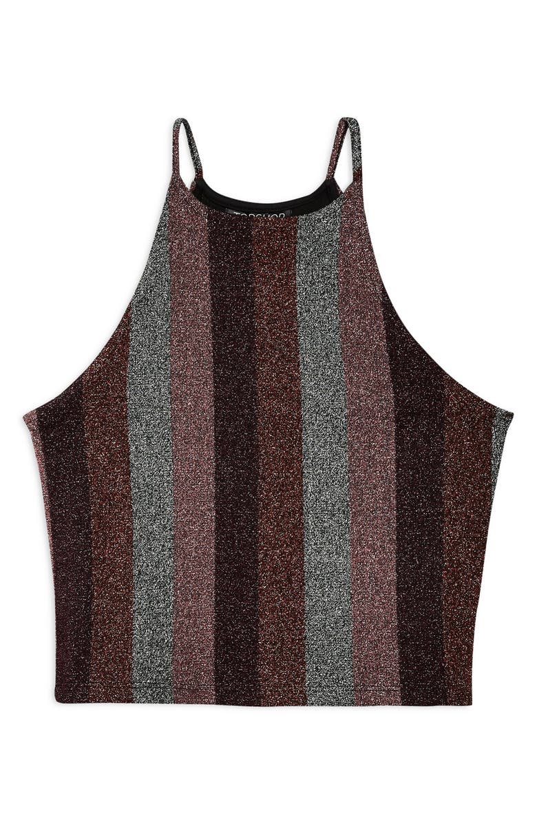 Topshop Stripe Glitter Halter Neck Top, Alternate, color,