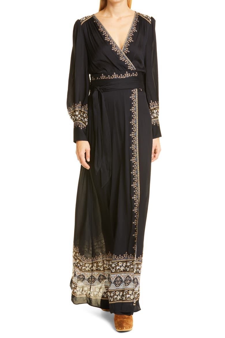 Blaise Border Print Long Sleeve Maxi Dress, Main, color, BLACK MULTI