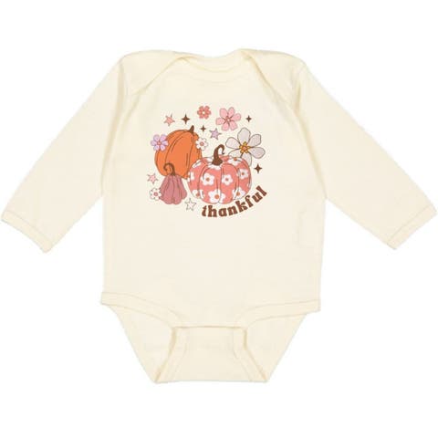 Thankful Pumpkin Daisy Thanksgiving Long Sleeve Bodysuit (Baby)