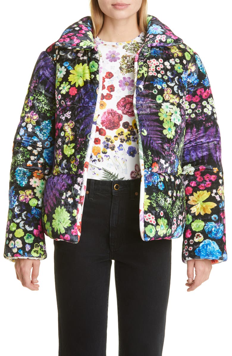 Dauphinette Acid Potpourri Crushed Velvet Quilted Puffer Coat, Main, color, 