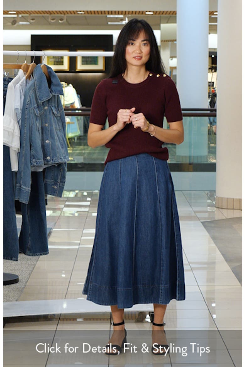 Seamed A-Line Denim Midi Skirt video