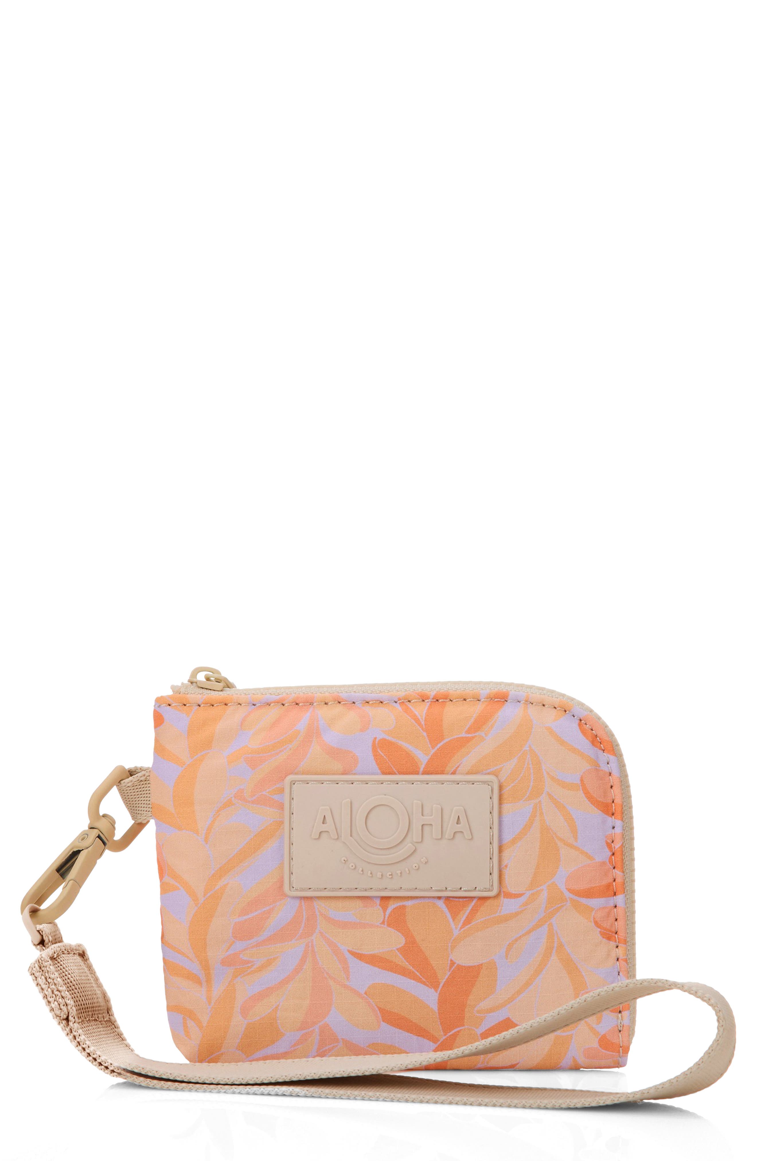 Aloha Collection Lei Stand Nylon Ripstop Wristlet, Main, color, Peachy