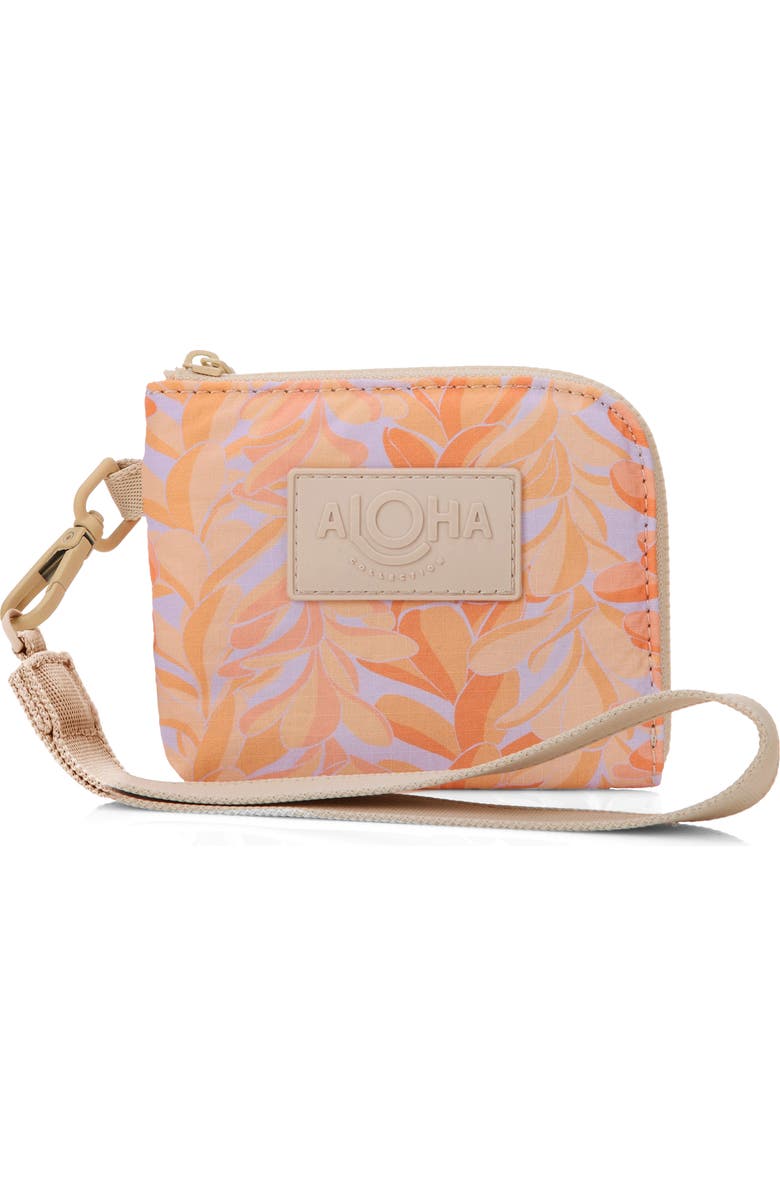 Aloha Collection Lei Stand Nylon Ripstop Wristlet, Main, color, Peachy