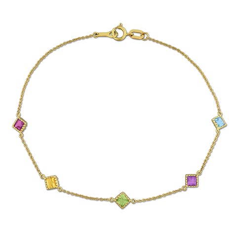 Multi-Gemstone Station Bracelet 10K