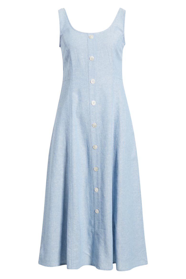 Button Detail Linen Blend Tank Dress, Alternate, color, LAGOON/ CRSP WHT