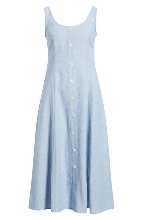 Button Detail Linen Blend Tank Dress (Regular & Petite)