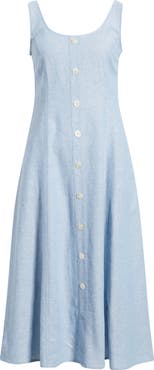 Anne Klein Button Detail Linen Blend Tank Dress