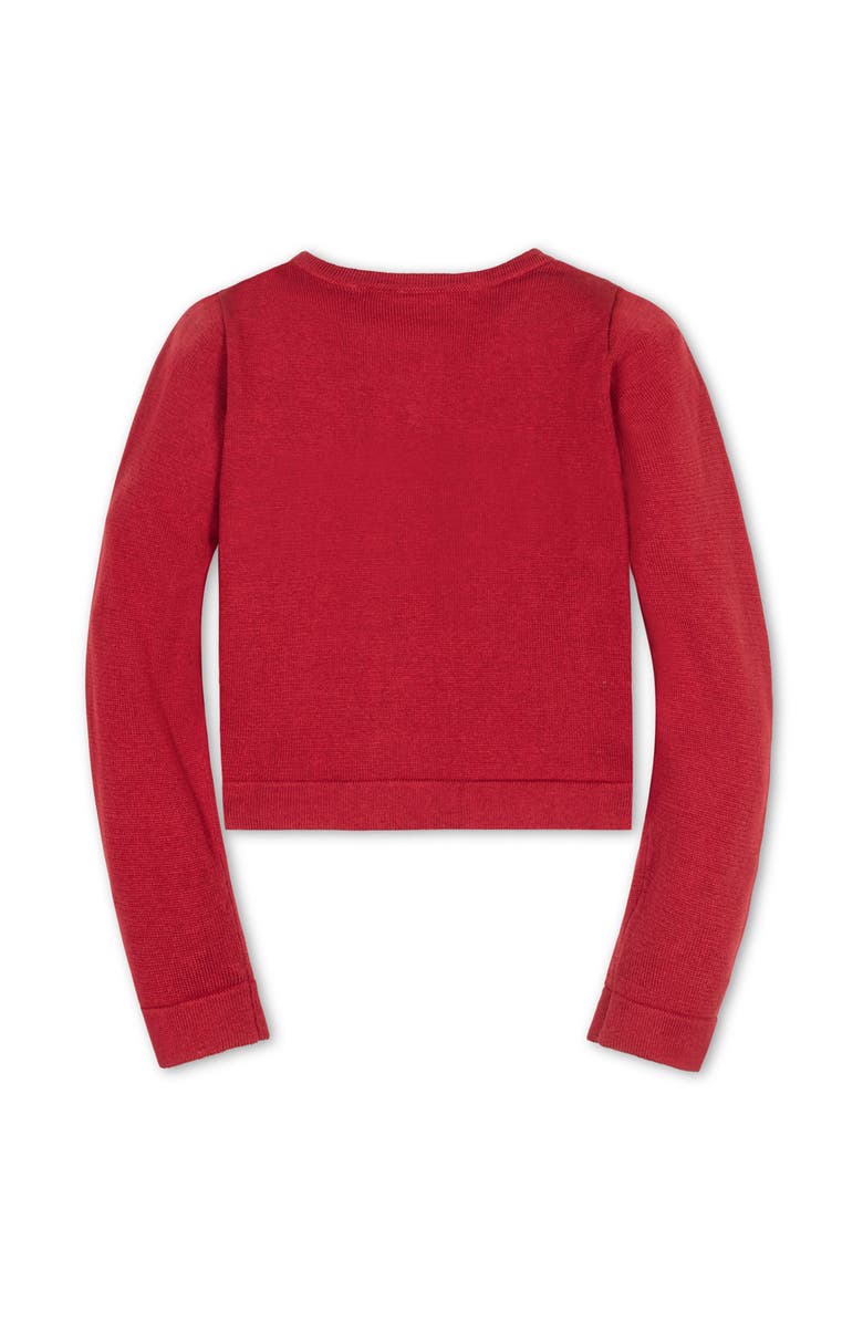 Hope & Henry Kids' Organic Bow Intarsia Sweater Cardigan, Alternate, color, Red With Black Bow