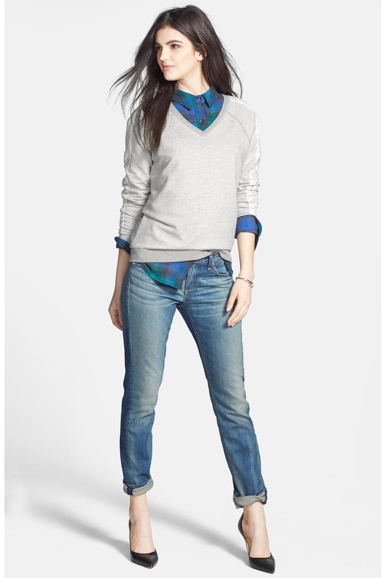 Hinge® Herringbone Print V-Neck Pullover, Alternate, color, GREY HERRING BONE