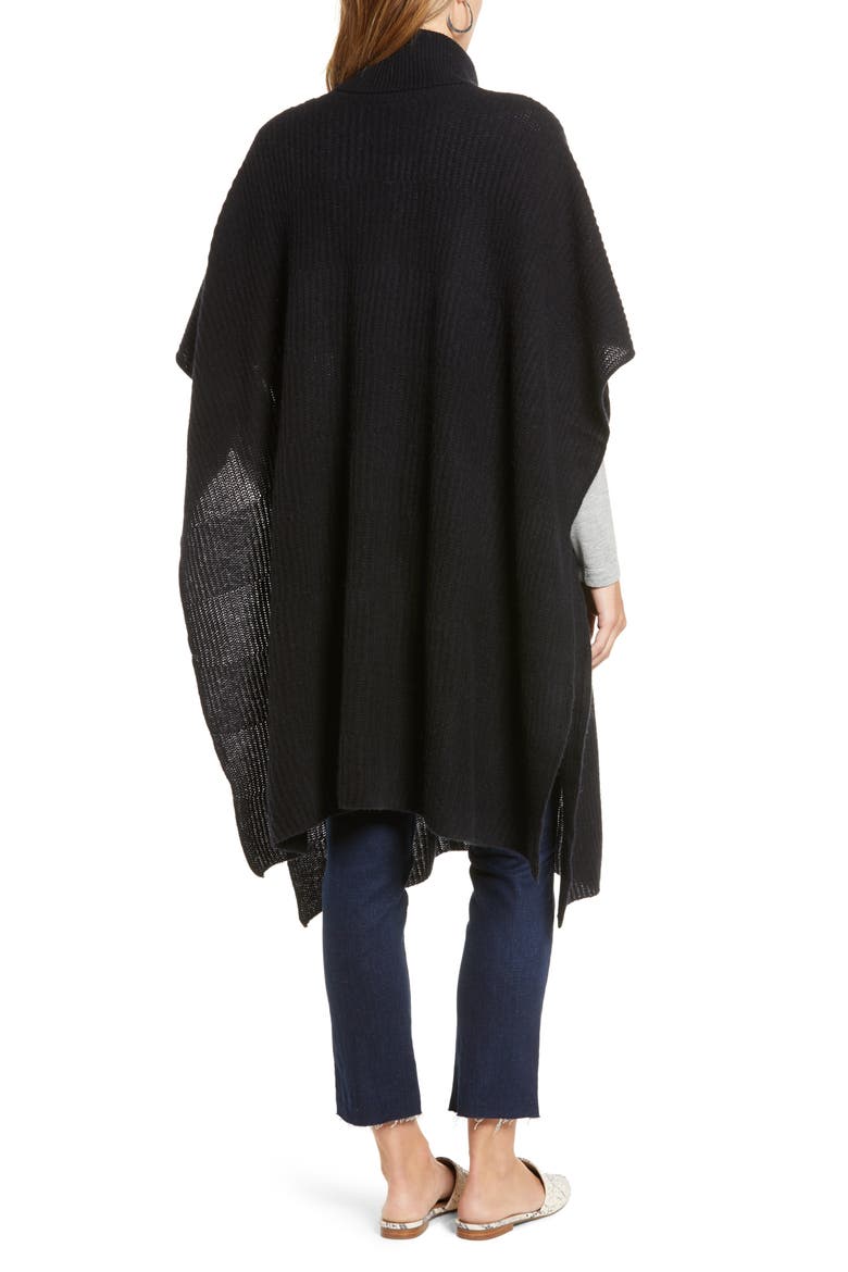 Cashmere Turtleneck Poncho, Alternate, color, BLACK