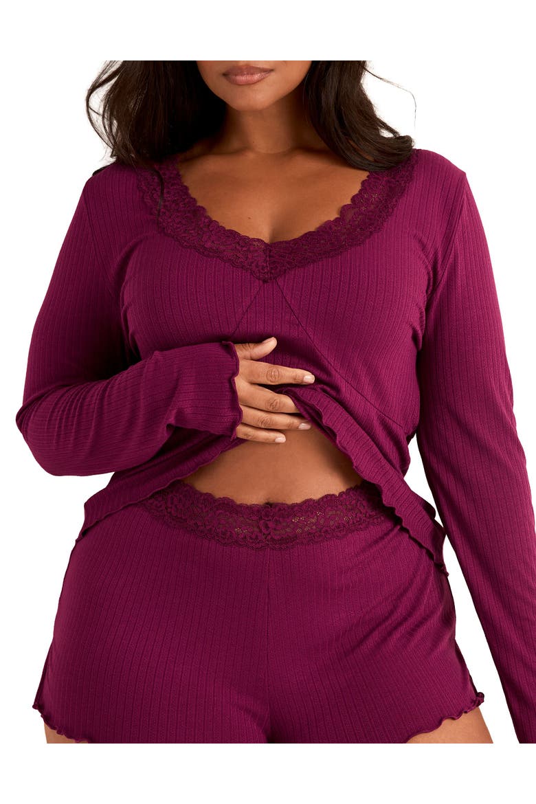 Brooks Pajama Long Sleeve Top & Shorts Set, Alternate, color, Dark purple
