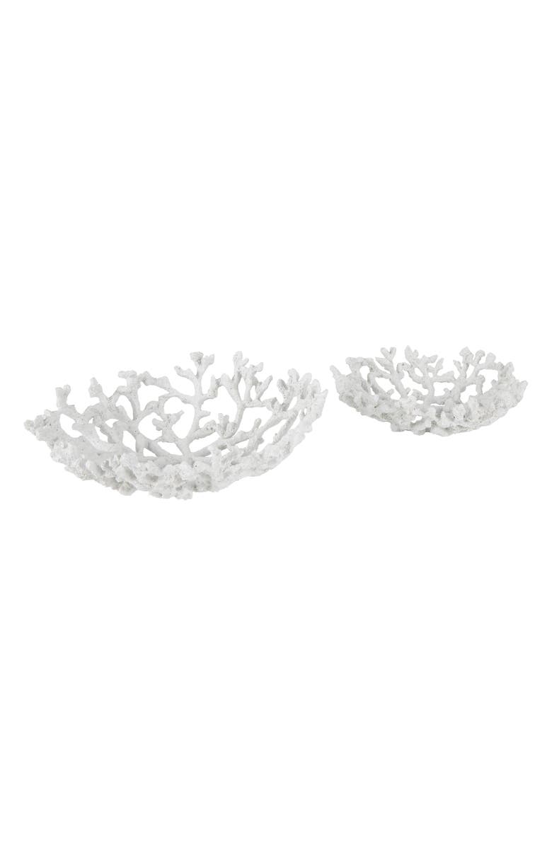 WILLOW ROW White Resin Set of 2 Decorative Bowls, Alternate, color, 
