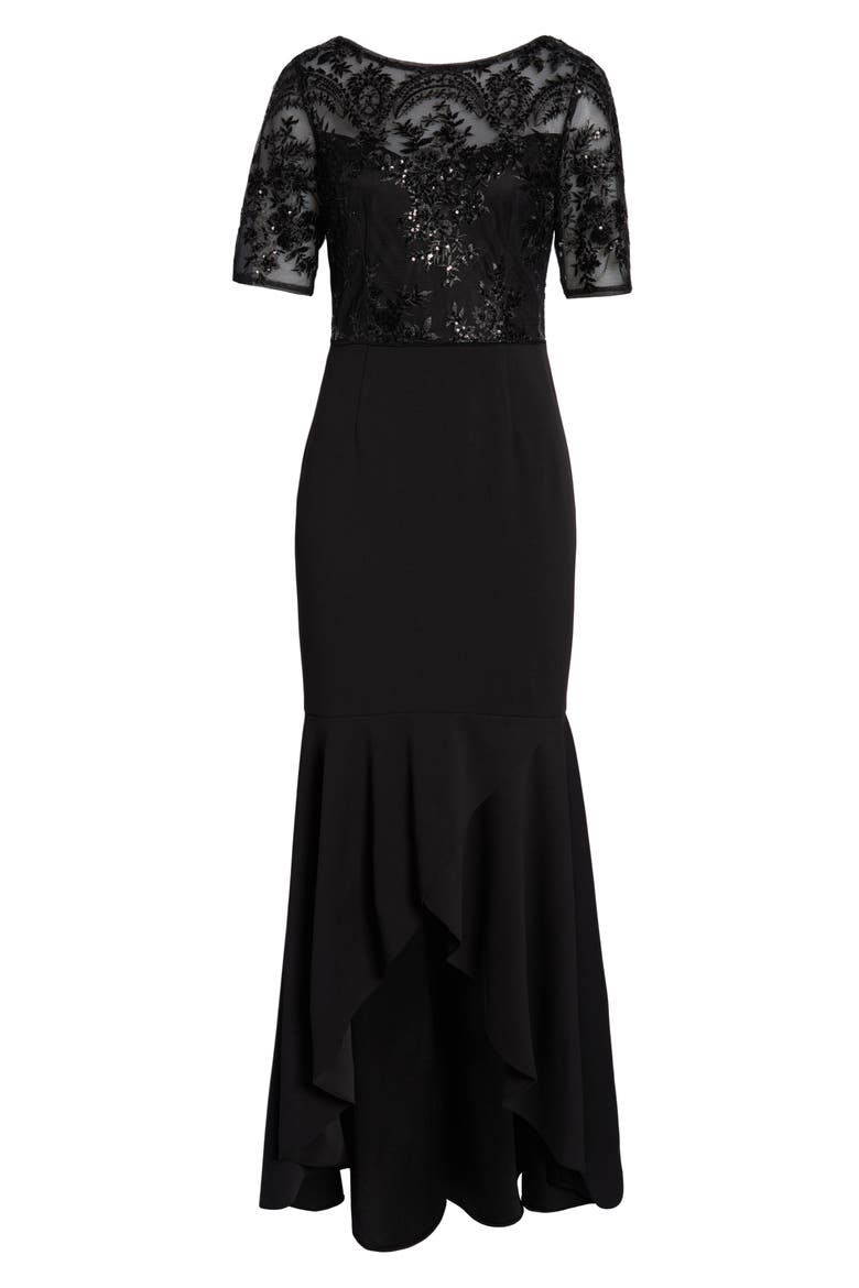 Sequin High/Low Gown, Alternate, color, BLACK