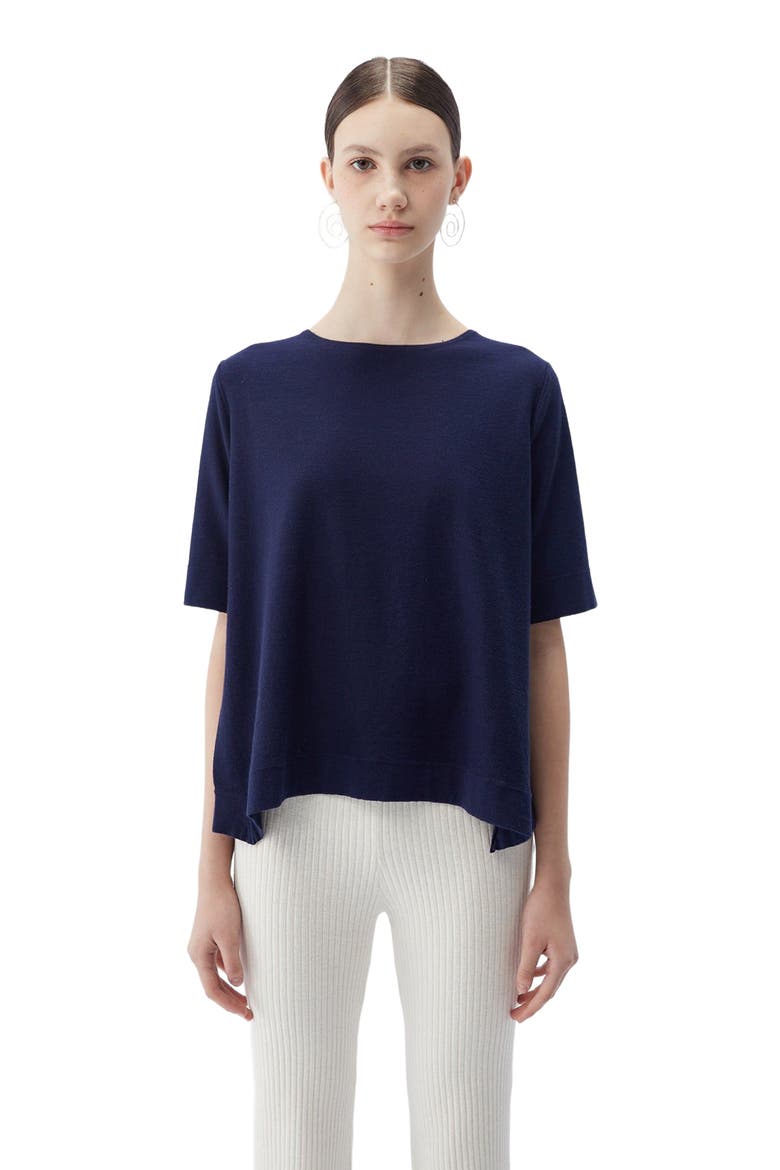 Box-Cut Cotton Silk Cashmere Blend T-Shirt, Alternate, color, navy