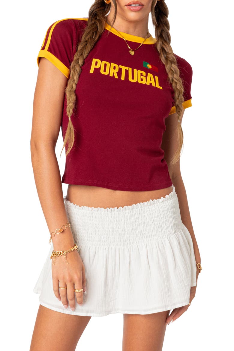 Portugal Ringer T-Shirt, Main, color, BURGUNDY