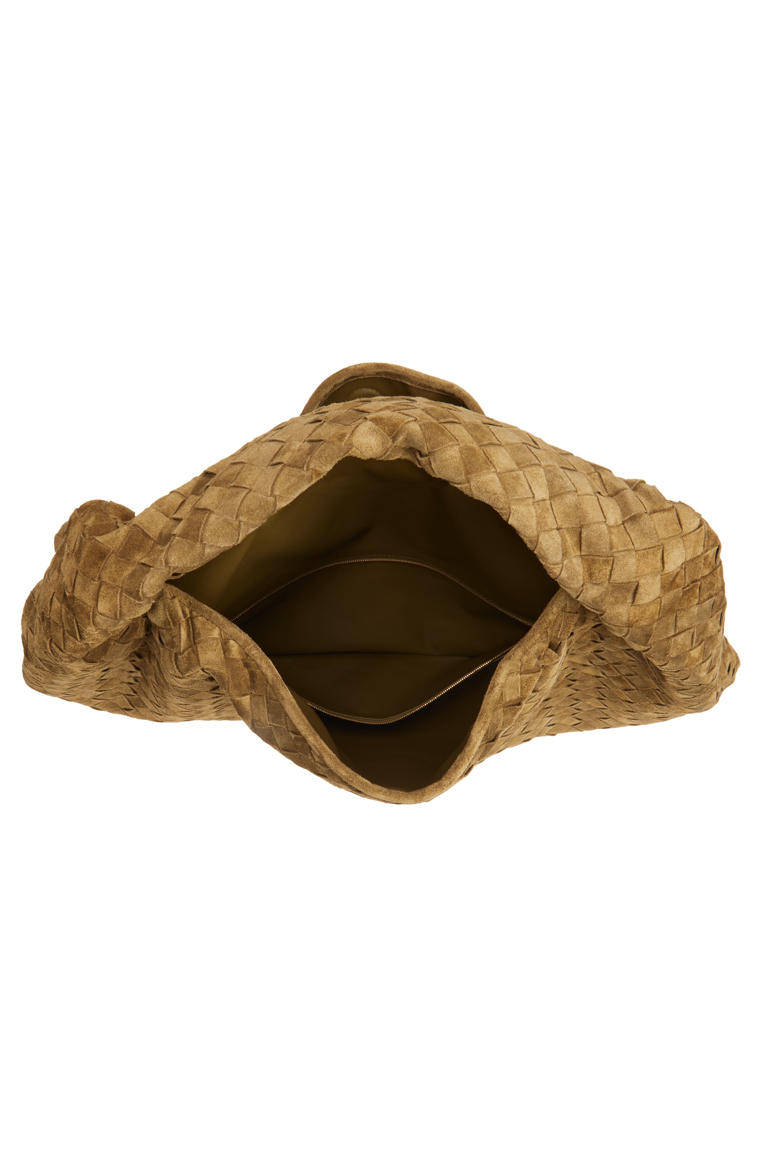 Bottega Veneta Large Hop Intrecciato Suede Hobo Bag, Alternate, color, 2859 Mud-M Brass