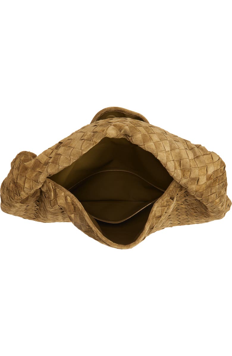 Bottega Veneta Large Hop Intrecciato Suede Hobo Bag, Alternate, color, 2859 Mud-M Brass