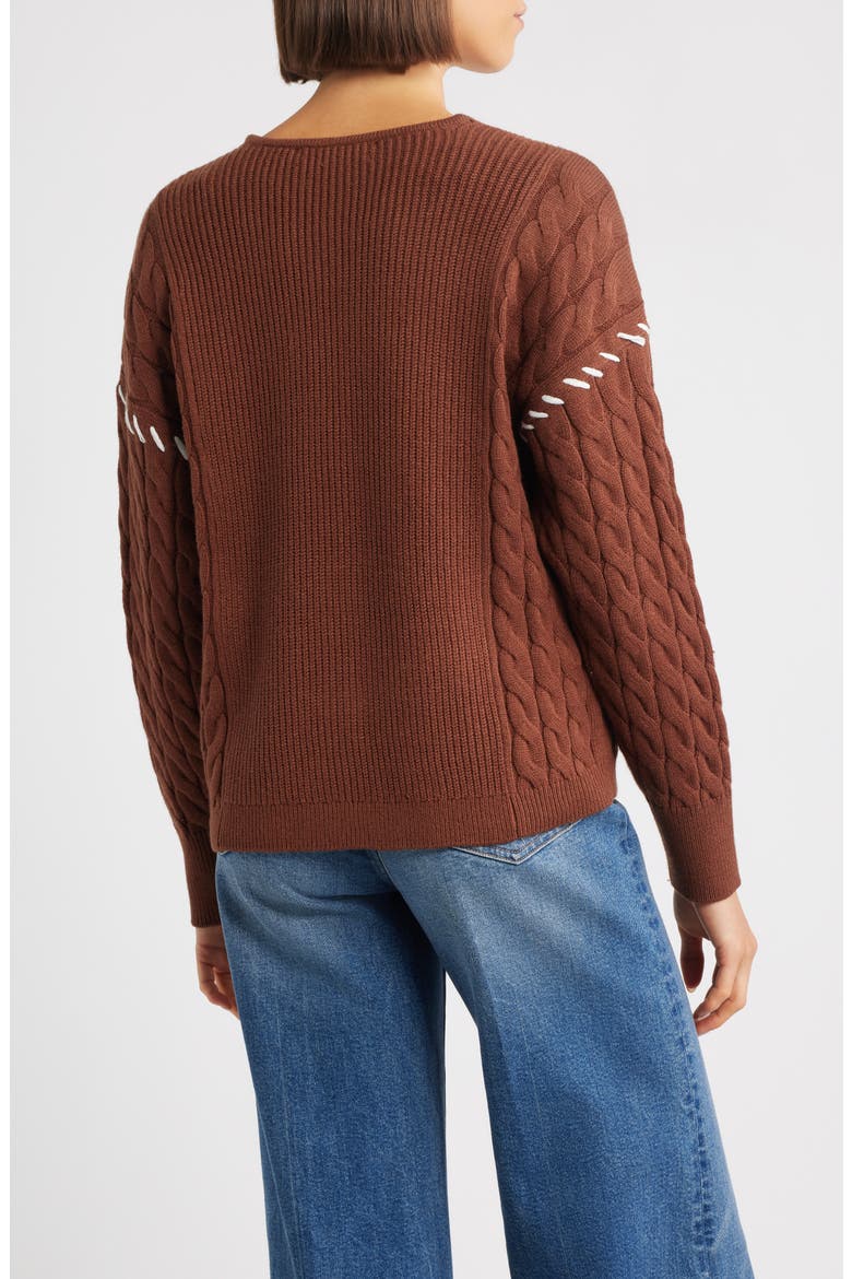 Whipstitch Cable Cardigan, Alternate, color, BROWN