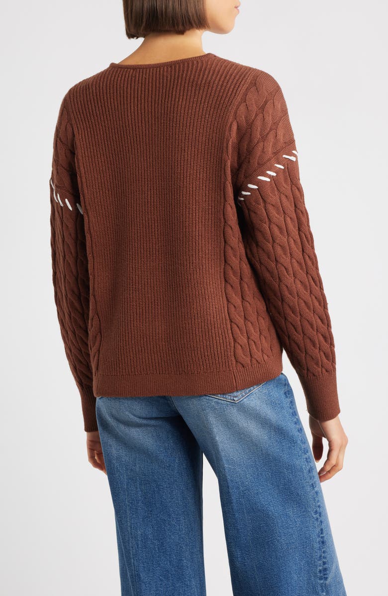 CITY BLUES Whipstitch Cable Cardigan, Alternate, color, Brown