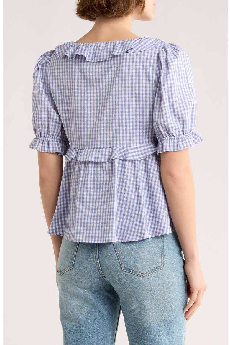 Short Sleeve Ruffle Top, Alternate, color, BLUE F- WHITE GINGHAM