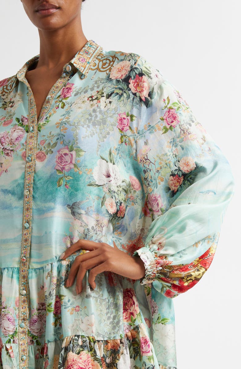 Camilla The Jewelry Museum Tiered Long Sleeve Silk Shirtdress, Alternate, color, 