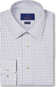 David Donahue Regular Fit Shadow Check Cotton Dobby Dress Shirt
