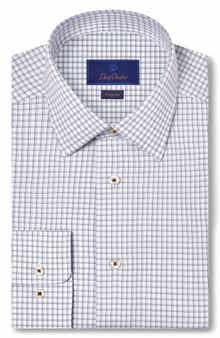 David Donahue Regular Fit Shadow Check Cotton Dobby Dress Shirt