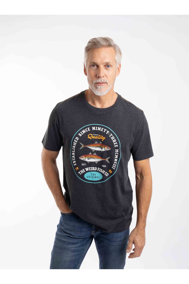 Fish Stamp Front Print Graphic T-Shirt, Main, color, Black