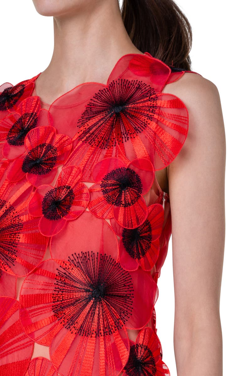 Akris 3D Poppy Appliqué Tulle Sheath Dress, Alternate, color, Poppy-Black