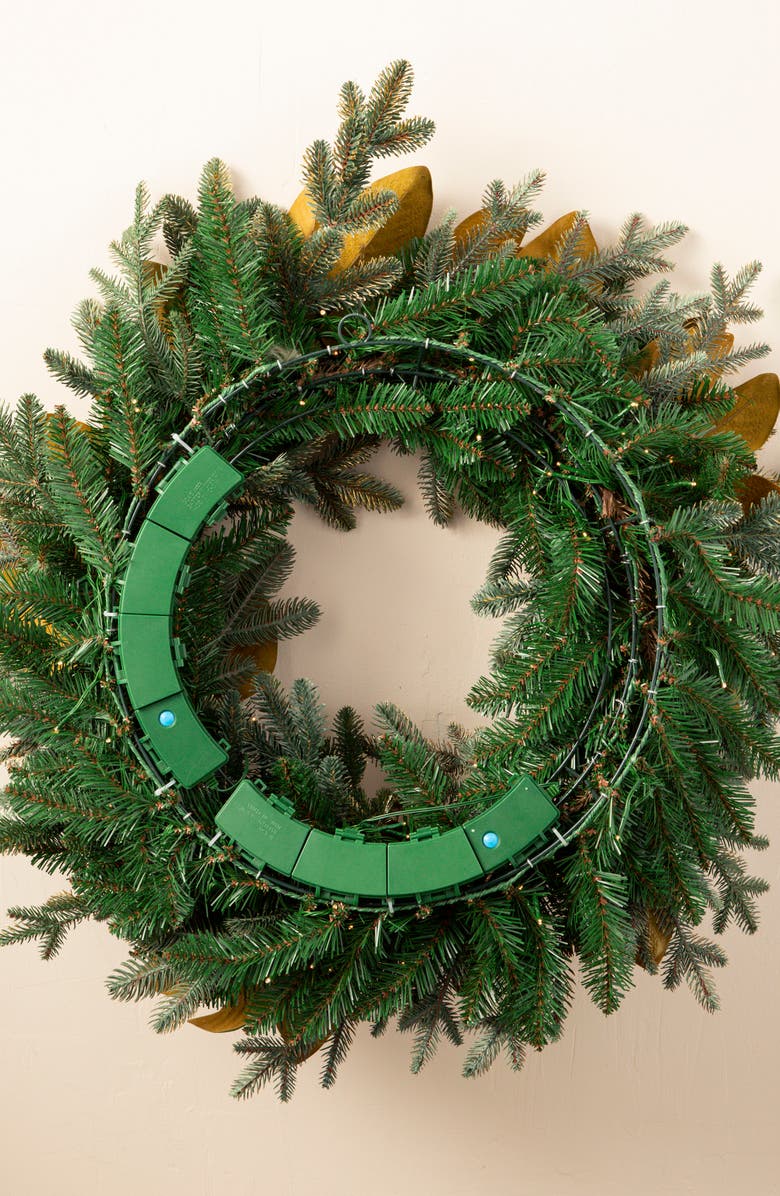 Balsam Hill Magnolia Gilded Leaf Pre Lit Artificial Wreath, Alternate, color, 