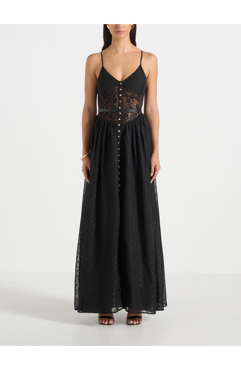 Manière De Voir Rosie Lace Corset Maxi Dress, Alternate, color, Black