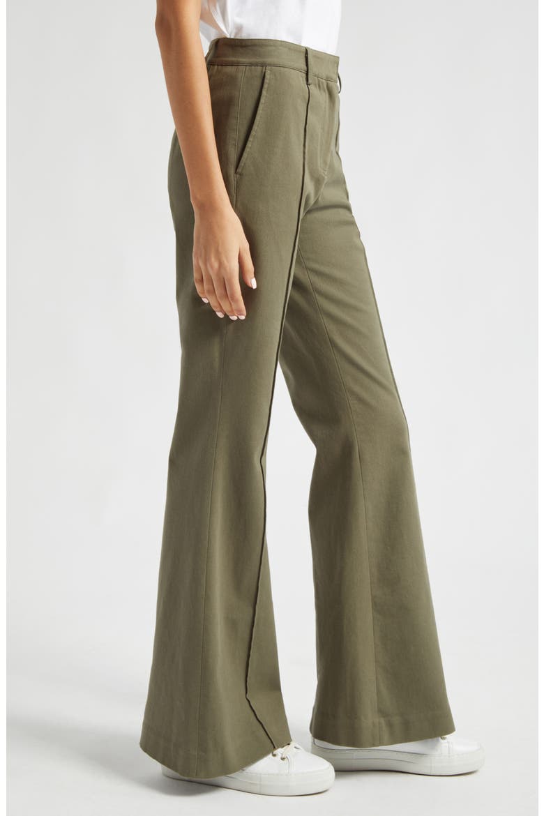 Stretch Cotton Twill Flare Leg Pants, Alternate, color, OIL GREEN