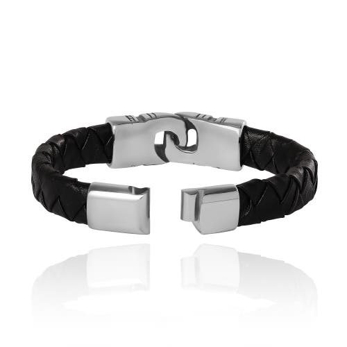Lucky Brand Black Woven Leather Bracelet In Black