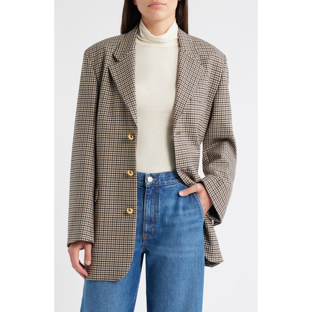 Frame Womens Navy Multi The Houndstooth Stretch-woven Blazer In Gray