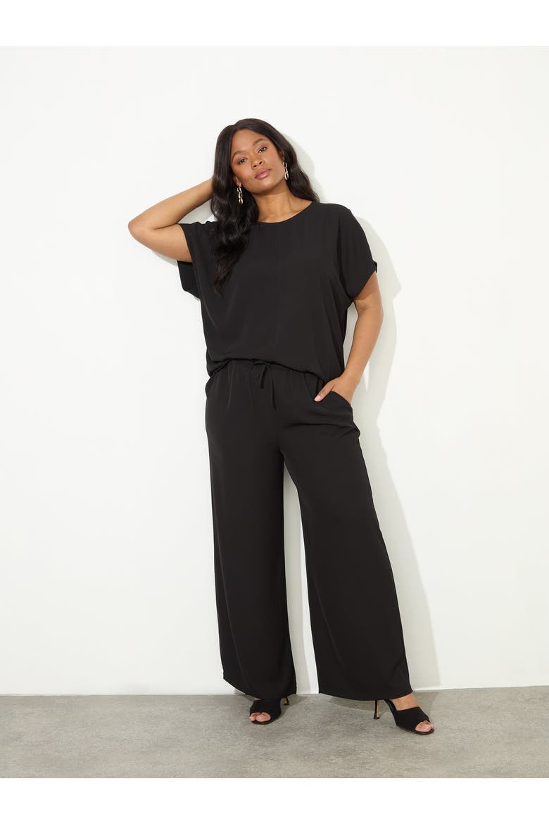 Drawstring Waist Wide Leg Pants, Main, color, Black