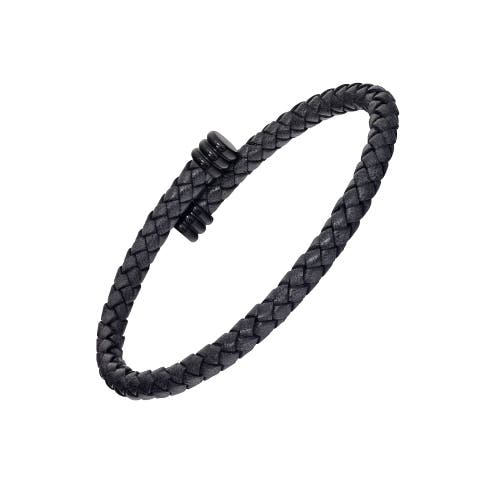 Flexible Braided Leather Bracelet With Stainless Steel End Caps
