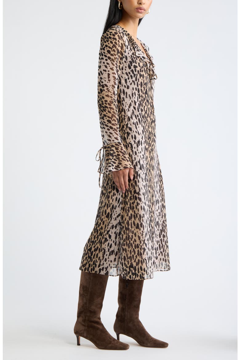 Ruffled Chiffon Dress, Alternate, color, TAN BROWN C LEOPARD SPOT