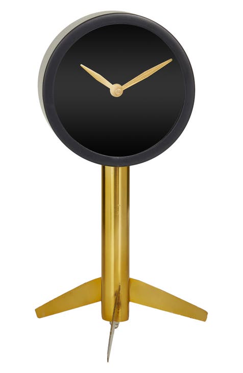 Black Stainless Steel Clock with Gold Stand